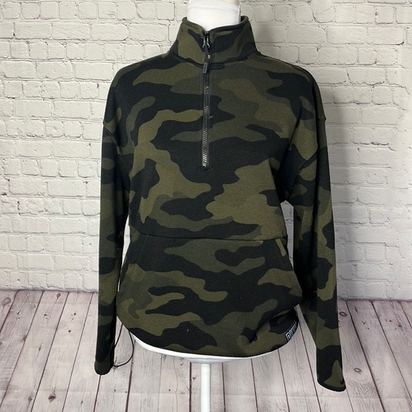 PINK Victoria's Secret Tops - VS Pink Camo Fleece Lined Quarter Zip Pullover Sweatshirt